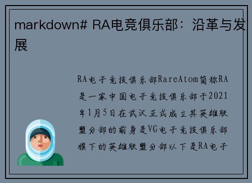 markdown# RA电竞俱乐部：沿革与发展
